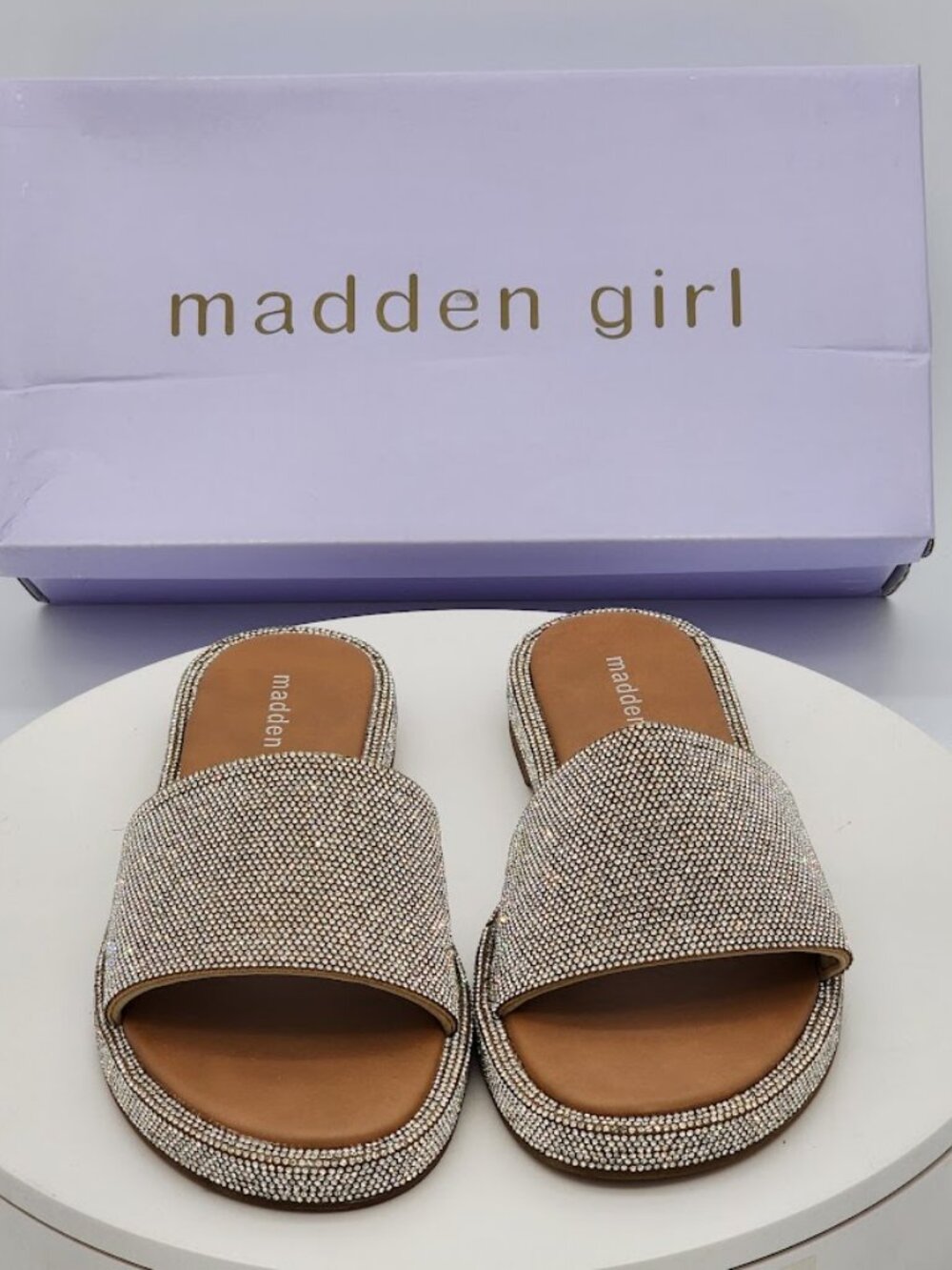 Madden Girl Addie Silver Rhinestone Slide Sandals Women’s Size 6.5 - Picture 6 of 7
